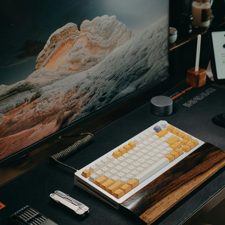 Graphite desk mat in a focused workspace setup